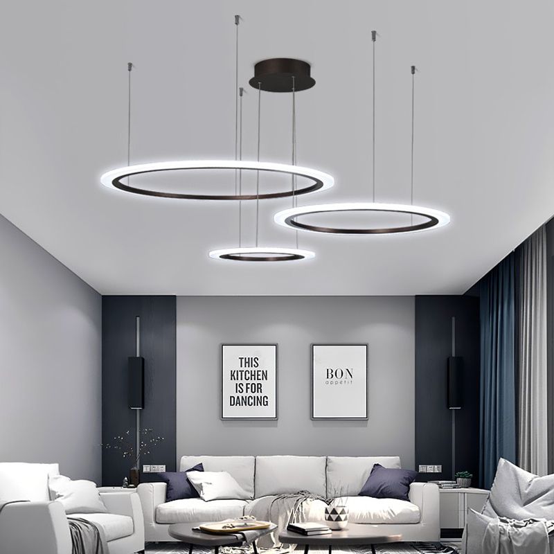 Fancy moderne acrilic cercuri lumini inel lampadare lumina rotund suspendat lumina circulară lampă cu pandantiv pentru restaurant